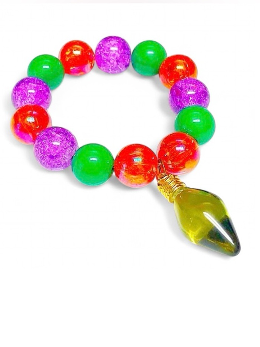 Handmade Holiday Christmas Lights Green Bulb Bracelet